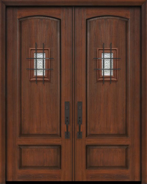 WDMA 64x96 Door (5ft4in by 8ft) Exterior Cherry 96in Double 2 Panel Arch or Knotty Alder Door with Speakeasy 1