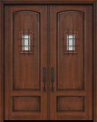WDMA 64x96 Door (5ft4in by 8ft) Exterior Cherry 96in Double 2 Panel Arch or Knotty Alder Door with Speakeasy 1