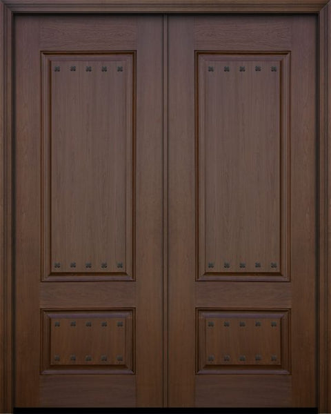 WDMA 64x96 Door (5ft4in by 8ft) Exterior Mahogany 96in Double 2 Panel Square Door with Clavos 1