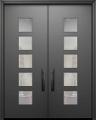 WDMA 64x96 Door (5ft4in by 8ft) Exterior Smooth 96in Double Venice Solid Contemporary Door w/Textured Glass 1