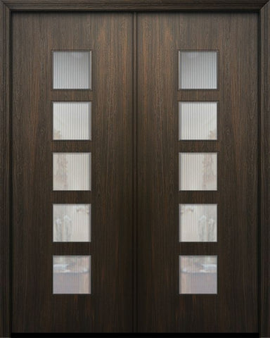 WDMA 64x96 Door (5ft4in by 8ft) Exterior Mahogany 96in Double Venice Solid Contemporary Door w/Textured Glass 1