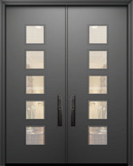 WDMA 64x96 Door (5ft4in by 8ft) Exterior Smooth 96in Double Venice Solid Contemporary Door w/Metal Grid 1