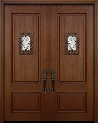 WDMA 64x96 Door (5ft4in by 8ft) Exterior Mahogany IMPACT | 96in Double 2 Panel Square Door with Speakeasy 1