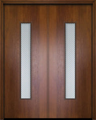 WDMA 64x96 Door (5ft4in by 8ft) Exterior Mahogany 96in Double Malibu Contemporary Door w/Metal Grid 1