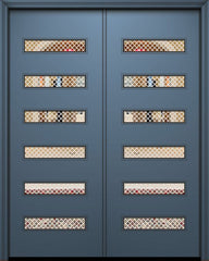 WDMA 64x96 Door (5ft4in by 8ft) Exterior Smooth 96in Double Beverly Solid Contemporary Door w/Metal Grid 1