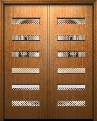 WDMA 64x96 Door (5ft4in by 8ft) Exterior Mahogany 96in Double Beverly Solid Contemporary Fiberglass Door w/Metal Grid 1