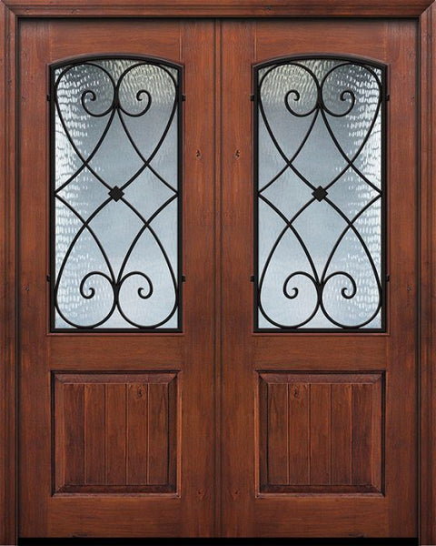 WDMA 64x96 Door (5ft4in by 8ft) Exterior Knotty Alder 96in Double 1 Panel 2/3 Arch Lite Charleston Door 1