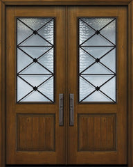 WDMA 64x96 Door (5ft4in by 8ft) Exterior Knotty Alder 96in Double 1 Panel 2/3 Lite Republic Door 1