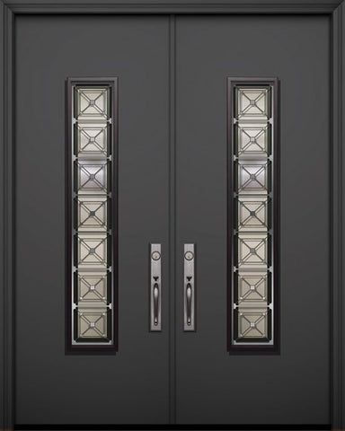 WDMA 64x96 Door (5ft4in by 8ft) Exterior Smooth 96in Double Malibu Solid Contemporary Door with Speakeasy 1