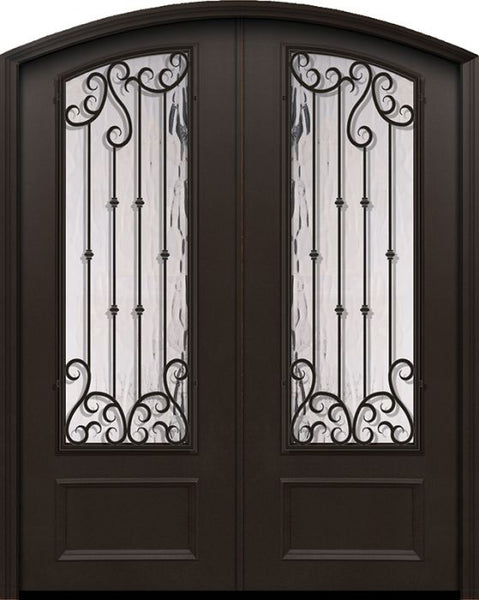 WDMA 64x96 Door (5ft4in by 8ft) Exterior 96in ThermaPlus Steel Valencia 1 Panel Arch Top Arch Lite Double Door 1