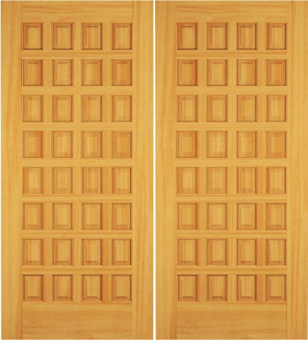WDMA 68x78 Door (5ft8in by 6ft6in) Exterior Swing Oak Wood 32 Panel Rustic Double Door 1