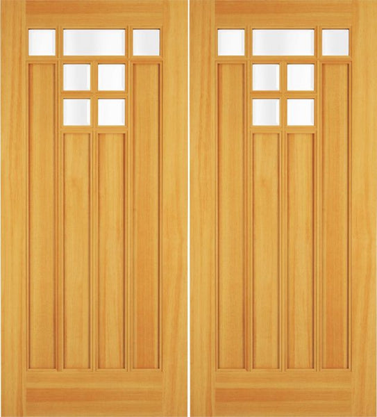 WDMA 68x78 Door (5ft8in by 6ft6in) Exterior Swing Hemlock Wood Top View Double Door 1