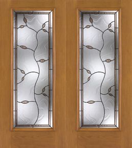 WDMA 68x80 Door (5ft8in by 6ft8in) Exterior Oak Fiberglass Impact Door Full Lite Avonlea 6ft8in Double 2