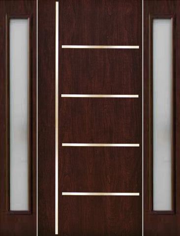 WDMA 70x80 Door (5ft10in by 6ft8in) Exterior Cherry Contemporary Stainless Steel Bars Single Fiberglass Entry Door Sidelights FC676SS 1