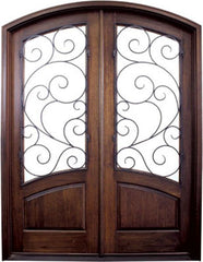 WDMA 72x108 Door (6ft by 9ft) Exterior Mahogany 80in Aberdeen Impact Double Door/Arch Top w Burlwood Iron 1