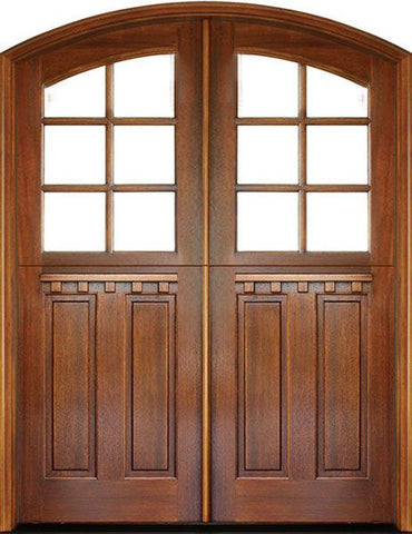 WDMA 72x108 Door (6ft by 9ft) Exterior Mahogany Craftsman 2 Panel Vertical 6 Lite Double Door/Arch Top 1
