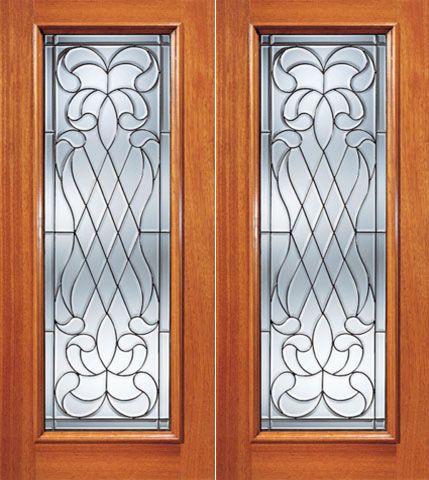WDMA 72x84 Door (6ft by 7ft) Exterior Mahogany Diamond Pattern Beveled Glass Double Door Full lite 1