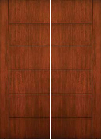 WDMA 72x96 Door (6ft by 8ft) Exterior Cherry 96in Contemporary Lines Single Vertical Grooves Double Fiberglass Entry Door 1