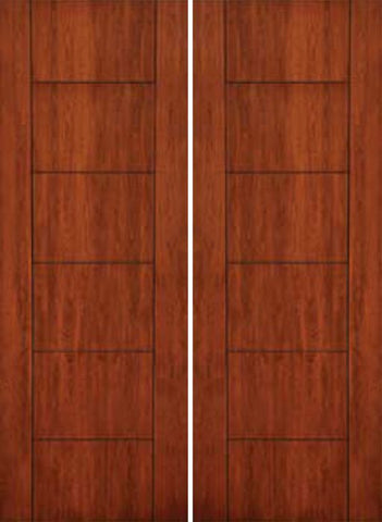 WDMA 72x96 Door (6ft by 8ft) Exterior Cherry 96in Contemporary Lines Two Vertical Grooves Double Entry Door 1