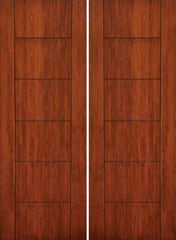 WDMA 72x96 Door (6ft by 8ft) Exterior Cherry 96in Contemporary Lines Two Vertical Grooves Double Entry Door 1