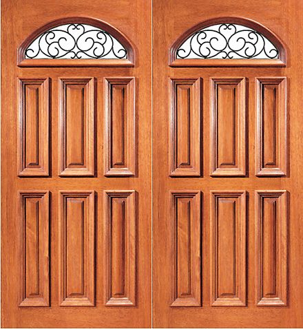 WDMA 72x96 Door (6ft by 8ft) Exterior Mahogany Camber Lite External Double Door with Ironwork 1