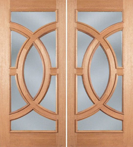 WDMA 72x96 Door (6ft by 8ft) Patio Mahogany Crescendo Exterior Double Door w/ Reed Glass 1