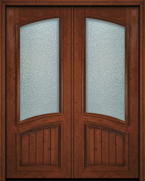 WDMA 72x96 Door (6ft by 8ft) Exterior Knotty Alder 36in x 96in Double Square Top Arch Lite V-Grooved Panel Estancia Alder Door 1