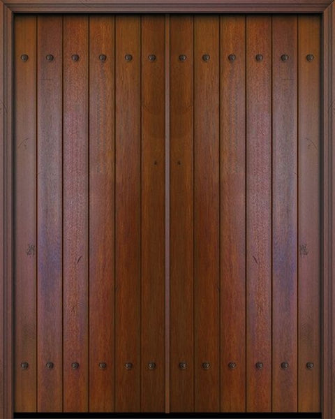 WDMA 72x96 Door (6ft by 8ft) Exterior Swing Mahogany 36in x 96in Double Square Top Plank Portobello Door with Clavos 1