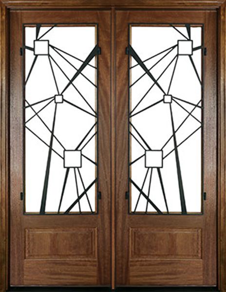 WDMA 72x96 Door (6ft by 8ft) Exterior Swing Mahogany Wakefield Double Door w Iron #1 1