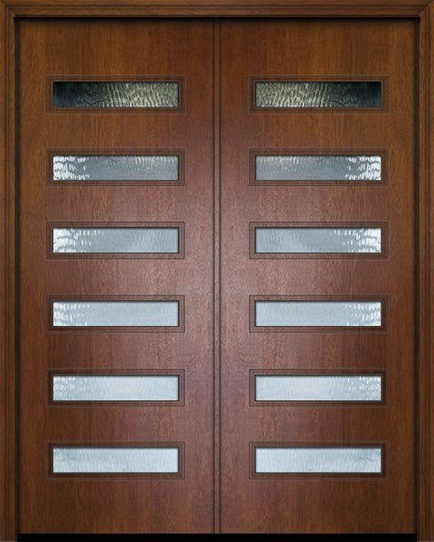 WDMA 72x96 Door (6ft by 8ft) Exterior Mahogany 36in x 96in Double Beverly Contemporary Door w/Textured Glass 1