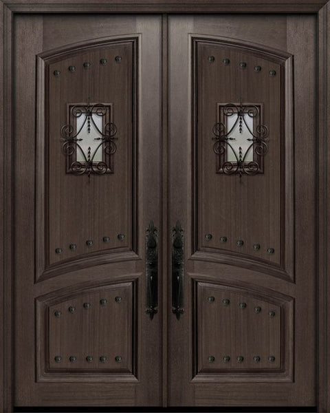 WDMA 72x96 Door (6ft by 8ft) Exterior Mahogany 36in x 96in Double Square Top Arch 2 Panel Portobello Door with Speakeasy / Clavos 1