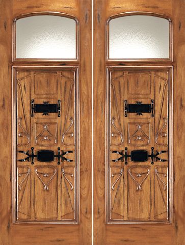 WDMA 72x96 Door (6ft by 8ft) Exterior Mahogany AN-2003-2 Hand Carved Art Nouveau Forged iron Glass Entry Double Door 1