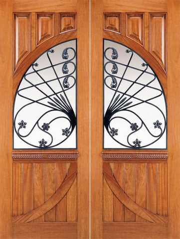 WDMA 72x96 Door (6ft by 8ft) Exterior Mahogany Solid Double Doors Old World Forged Iron 1