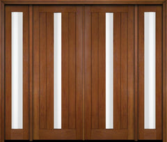 WDMA 76x80 Door (6ft4in by 6ft8in) Exterior Swing Mahogany Modern 2 Flat Panel Center Lite Shaker Double Entry Door Sidelights 4