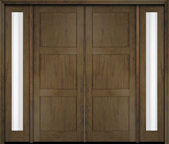 WDMA 76x80 Door (6ft4in by 6ft8in) Exterior Swing Mahogany Modern 3 Flat Panel Shaker Double Entry Door Sidelights 3