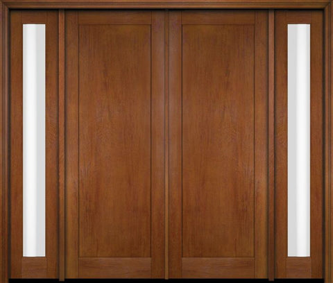 WDMA 76x80 Door (6ft4in by 6ft8in) Exterior Swing Mahogany Modern Full Flat Panel Shaker Double Entry Door Sidelights 4