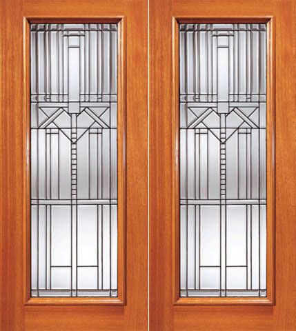 WDMA 84x80 Door (7ft by 6ft8in) Exterior Mahogany Decorative Beveled Glass Entry Double Door Triple Glazed Glass Option 1