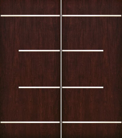 WDMA 84x80 Door (7ft by 6ft8in) Exterior Cherry Contemporary Stainless Steel Bars Double Fiberglass Entry Door FC673SS 1