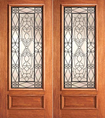 WDMA 84x80 Door (7ft by 6ft8in) Exterior Mahogany Scrollwork Iron Beveled Glass Double Door 1