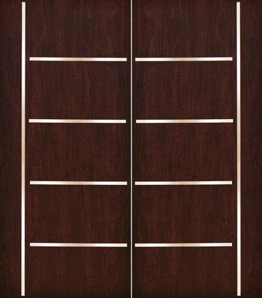 WDMA 84x80 Door (7ft by 6ft8in) Exterior Cherry Contemporary Stainless Steel Bars Double Fiberglass Entry Door FC676SS 1