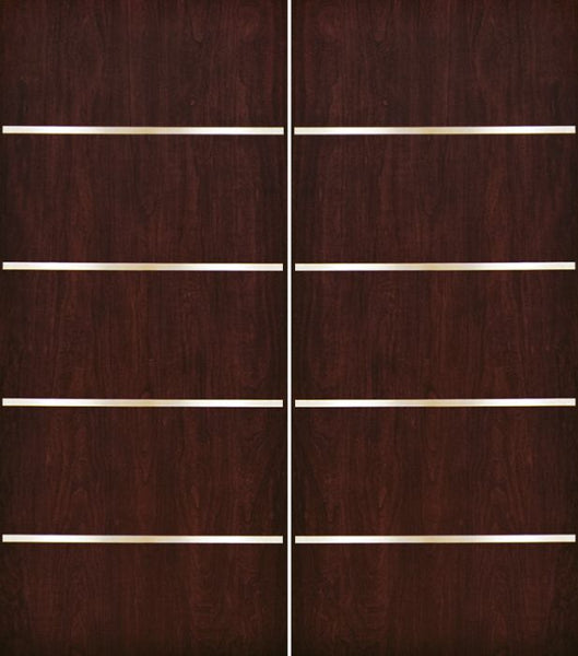 WDMA 84x80 Door (7ft by 6ft8in) Exterior Cherry Contemporary Stainless Steel Bars Double Fiberglass Entry Door FC675SS 1