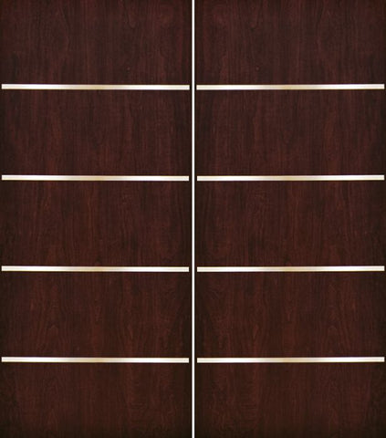 WDMA 84x80 Door (7ft by 6ft8in) Exterior Cherry Contemporary Stainless Steel Bars Double Fiberglass Entry Door FC675SS 1