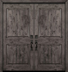 WDMA 84x80 Door (7ft by 6ft8in) Exterior Knotty Alder 42in x 80in Double 2 Panel Square V-Grooved Estancia Alder Door 1