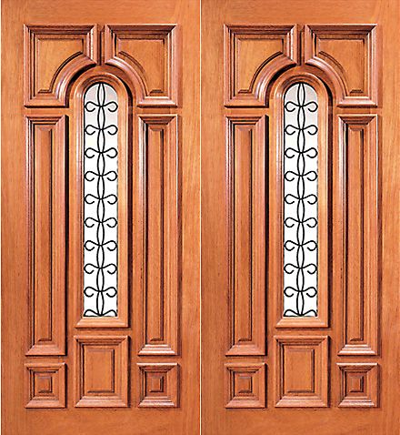 WDMA 84x96 Door (7ft by 8ft) Exterior Mahogany Center Arch Lite Entry Double Door with Ironwork 1