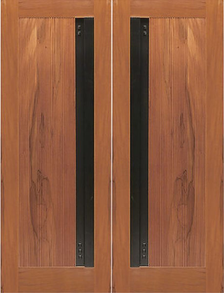 WDMA 84x96 Door (7ft by 8ft) Exterior Tropical Hardwood Flush Panel Double Door with a Contemporary Heavy Iron Handle 1