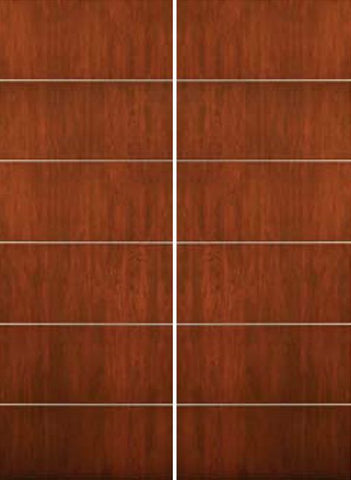 WDMA 84x96 Door (7ft by 8ft) Exterior Cherry 96in Contemporary Lines Horizontal Aluminum Bar Double Entry Door 1