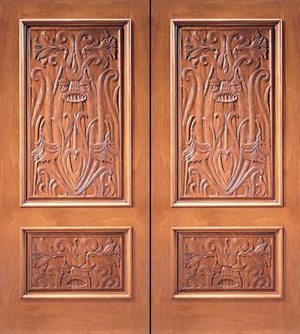 WDMA 84x96 Door (7ft by 8ft) Exterior Mahogany Double Door Colonial Hand Carved 2-Panel in  1