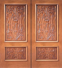 WDMA 84x96 Door (7ft by 8ft) Exterior Mahogany Double Door Colonial Hand Carved 2-Panel in  1