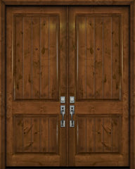 WDMA 84x96 Door (7ft by 8ft) Exterior Knotty Alder 42in x 96in Double 2 Panel V-Grooved Estancia Alder Door 1
