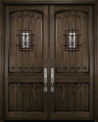 WDMA 84x96 Door (7ft by 8ft) Exterior Mahogany 42in x 96in Double Arch 2 Panel V-Grooved DoorCraft Door with Speakeasy / Clavos 1